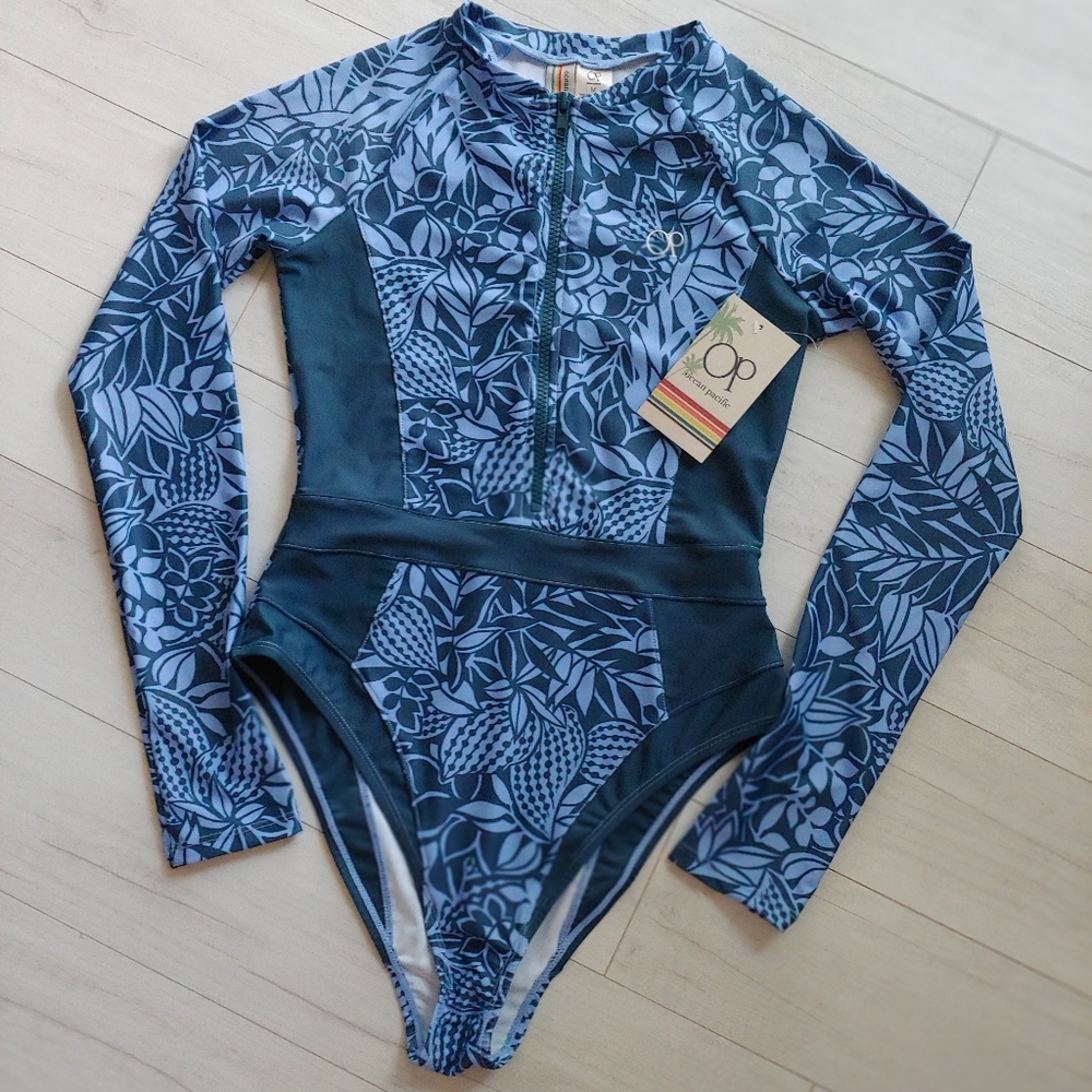 Ocean Pacific NEW Long Sleeve Rashguard Swimsuit - Picture 5 of 11
